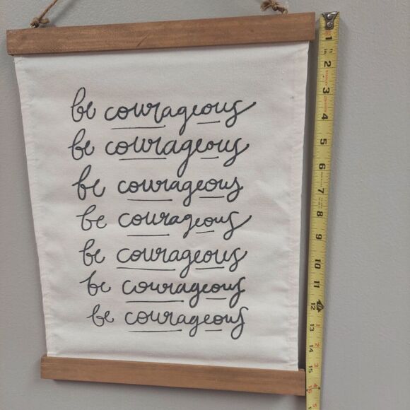 Canvas Banner "Be Courageous", 12" x 16" Wall Art, Jute, Wood, Office Home Decor - Picture 3 of 7